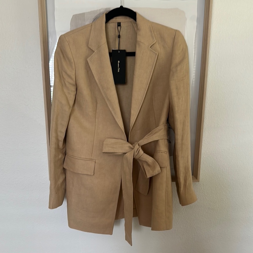 Massimo Dutti Tan Blazer with Stylish Wrap Tie